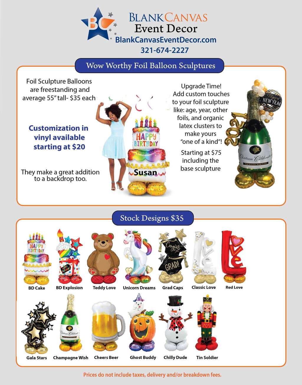 Large Foil Balloon Sculpture Gift Price Sheet by Blank Canvas Event Decor in Melbourne FL