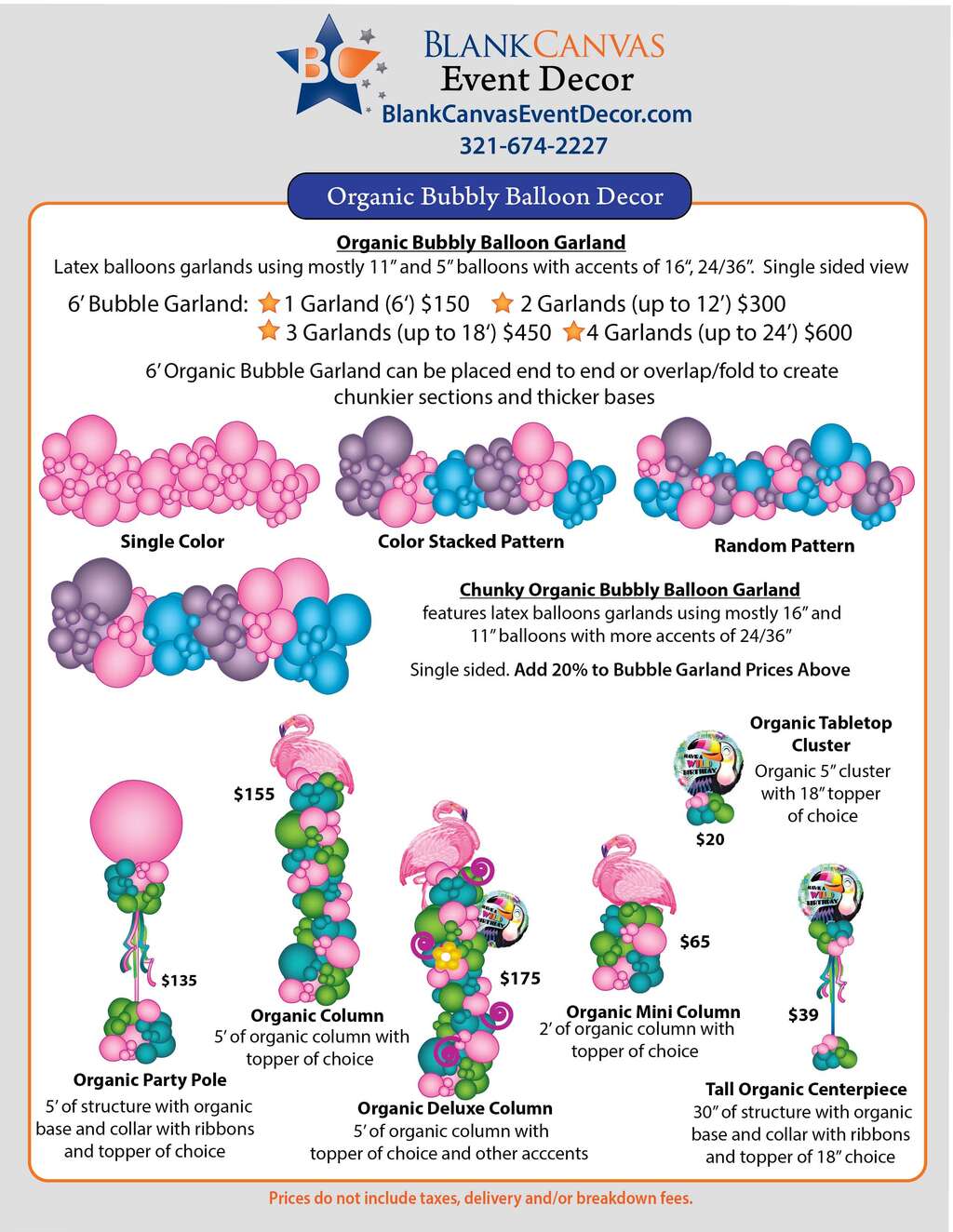 Organic Balloon Decor Price Menu by Blank Canvas Event Decor in Melbourne FL